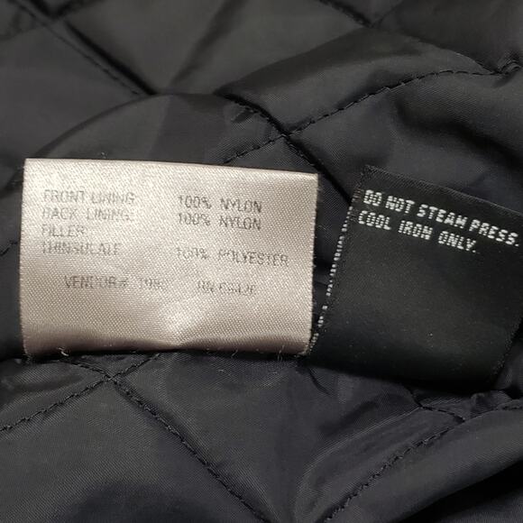 Vtg 80s Wilsons Leather Thinsulate Insulated Quilt Lined Hooded Coat Black Sz L - Picture 9 of 16